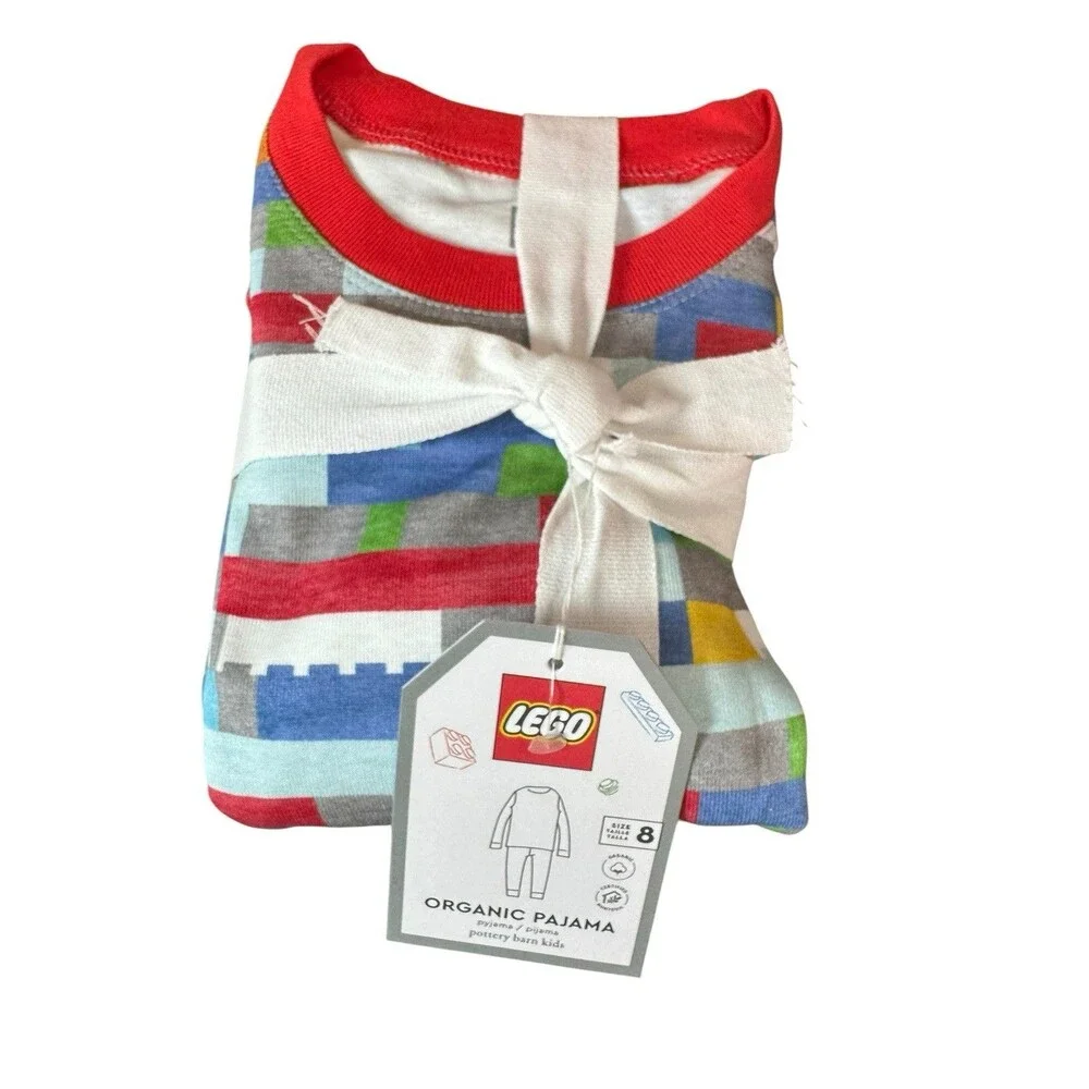 New Pottery Barn Kids Lego Fitted Organic Pajama 2 piece Set Size 8 Long Sleeve